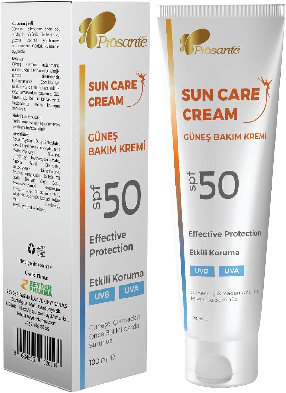 Güneş Bakım Kremi SPF 50 Etkili Koruma UVB UVA 100 ml