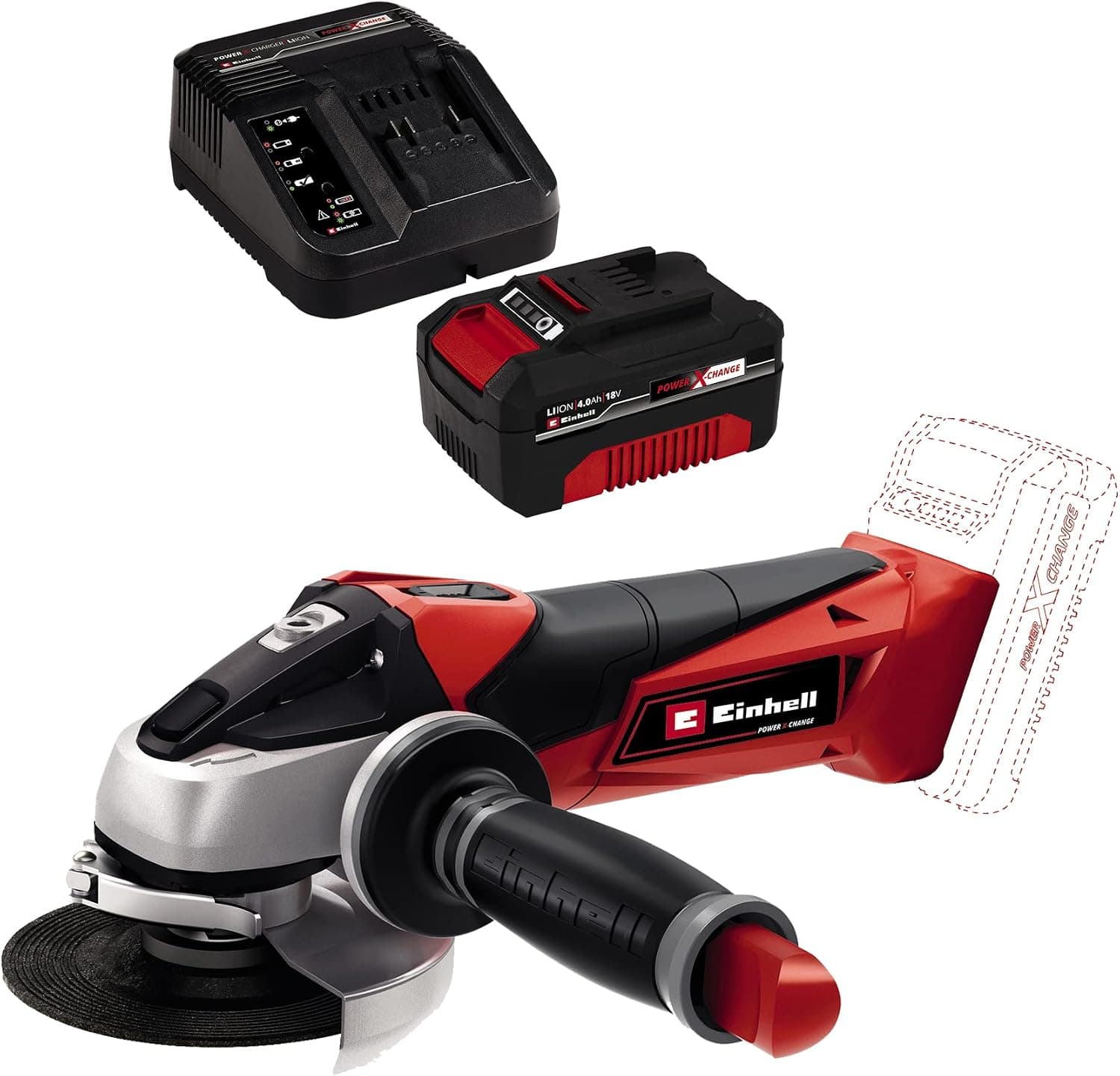 Einhell TE-AG 18/115 Li - Solo, Akülü Avuç Taşlama ve Einhell 18V 4,0 Ah PXC Starter Kit (Başlangıç Seti)