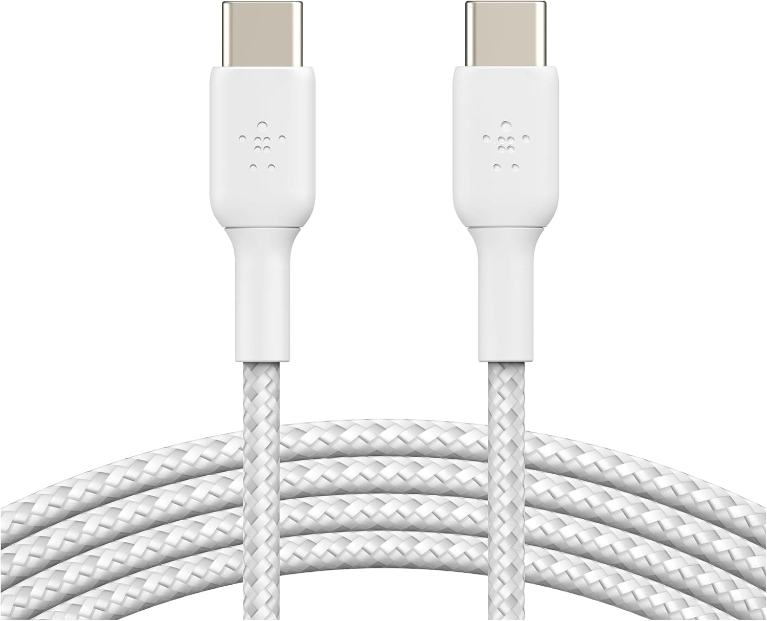 Belkin Boost Charge Örgülü USB-C, Hızlı Şarj Cihazı, USB-C Şarj Kablosu, iPhone 16, 15, Samsung Galaxy S24, S23, Pixel, iPad, MacBook, Nintendo ve Daha Fazlası için, 1 Metre, 2li Paket, Beyaz