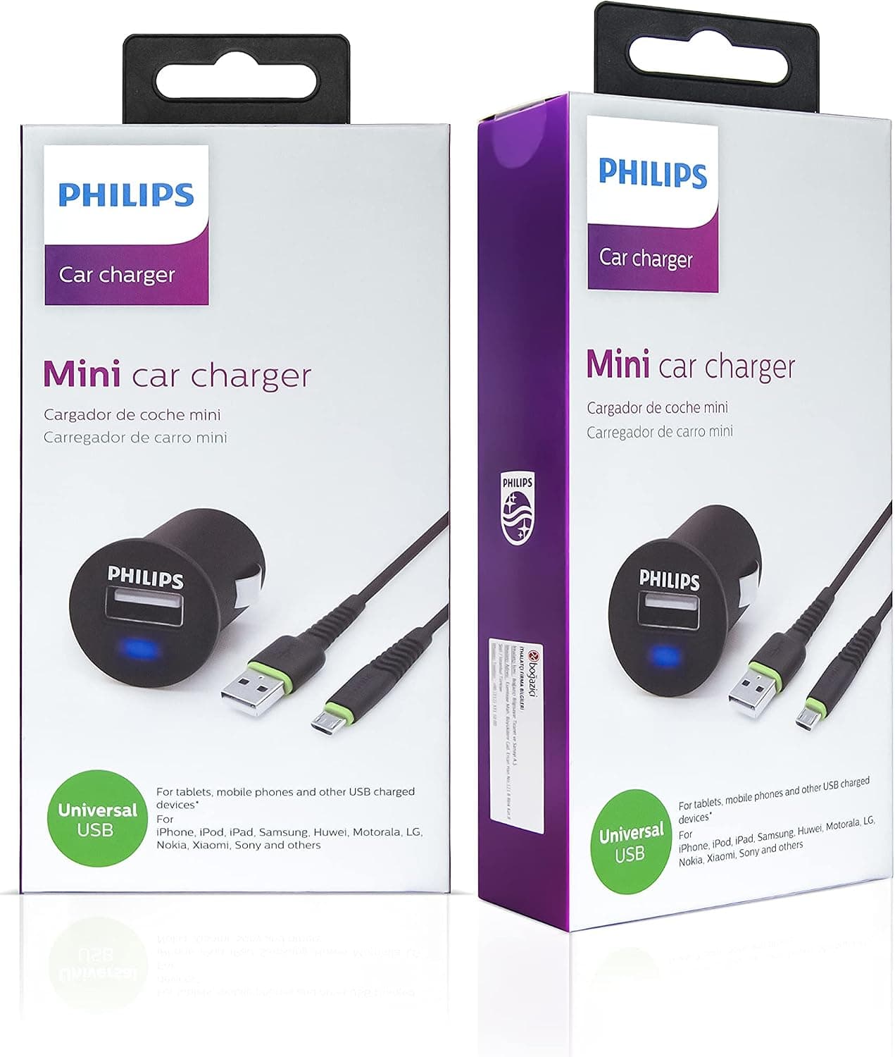 Philips Araç İçi Şarj Adaptörü 2.1A + USB - Micro USB Şarj Kablosu, 1.2 Metre (DLP2520U)