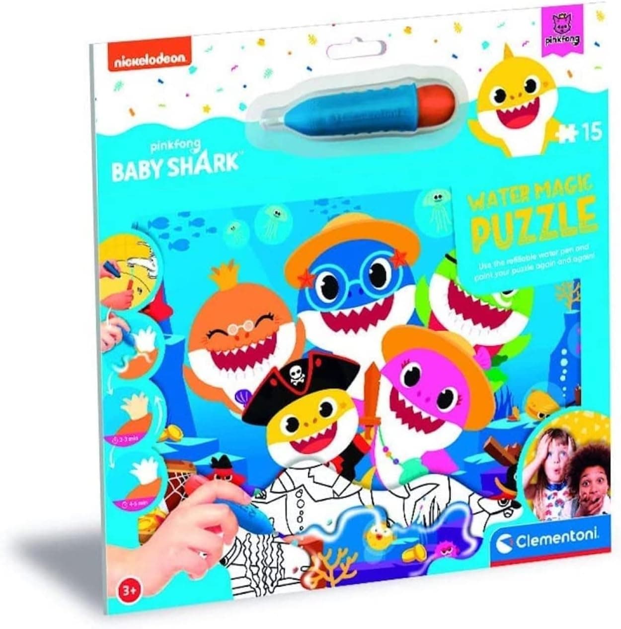 Clementoni - 22241-15 Parça Water Magic Frame Puzzle - Baby Shark