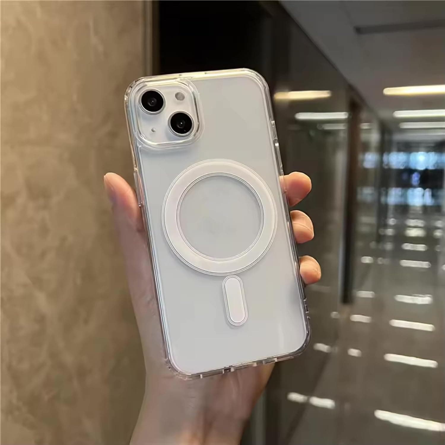 GGM GİYİM & AKSESUAR iPhone 13/14 için Magsafe ile Uyumlu Arka Kısmı Şeffaf Kenarları Silikon Yapılı Güçlendirilmiş Mıknatıslı Wireless Kablosuz Şarj Destekli Kılıf (13/14)