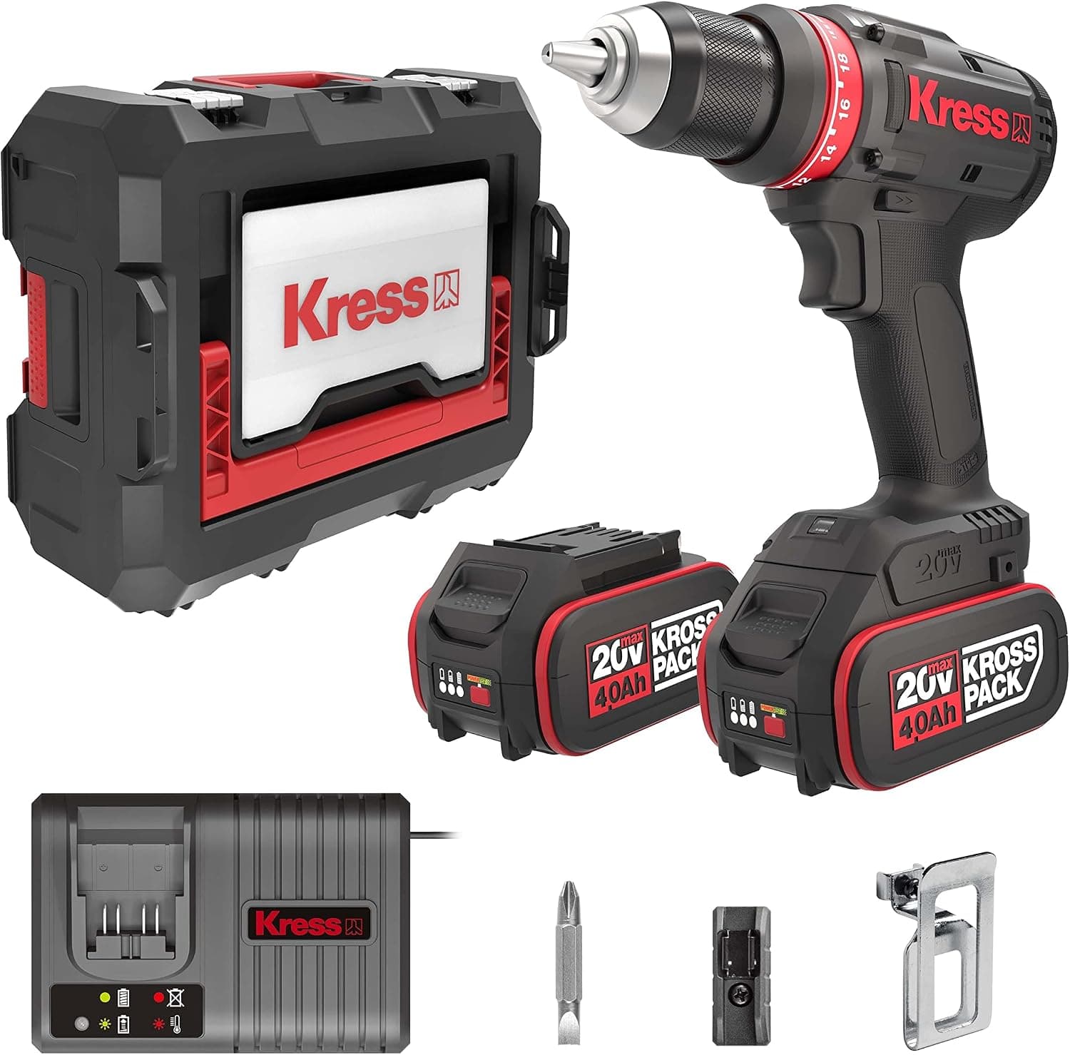 Kress KUA72.1 20Volt/4.0Ah Li-ion Çift Akülü Kömürsüz Profesyonel Şarjlı Matkap