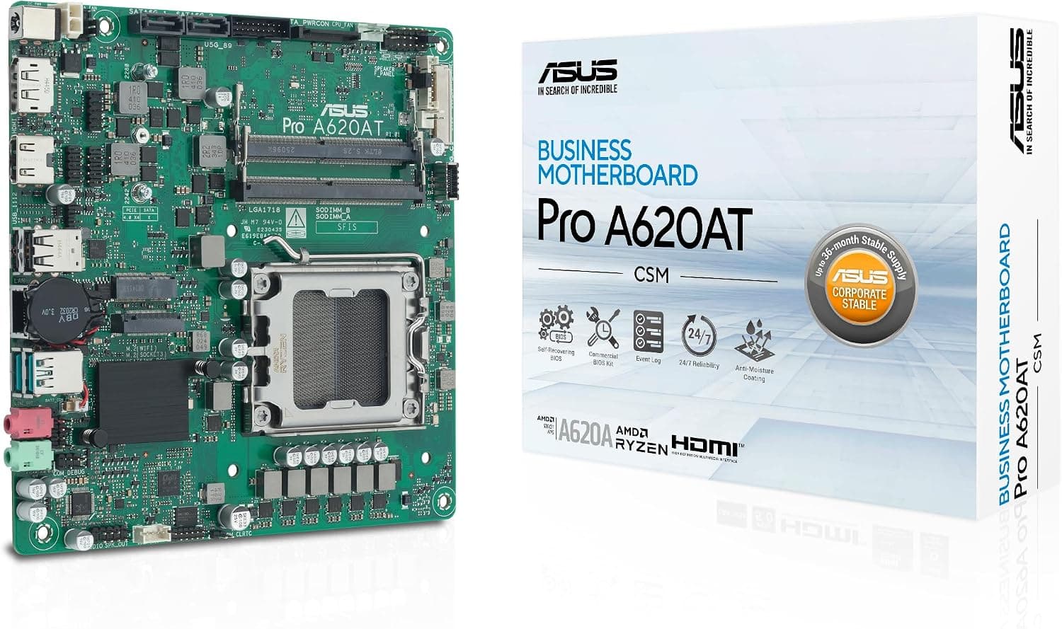 ASUS PRO A620AT-CSM AMD A620 AM5 DDR5 6400 DP HDMI M2 USB3.2 Thin Mini ITX LVDS Bağlantı, Asus Control Center Express Lisansı!