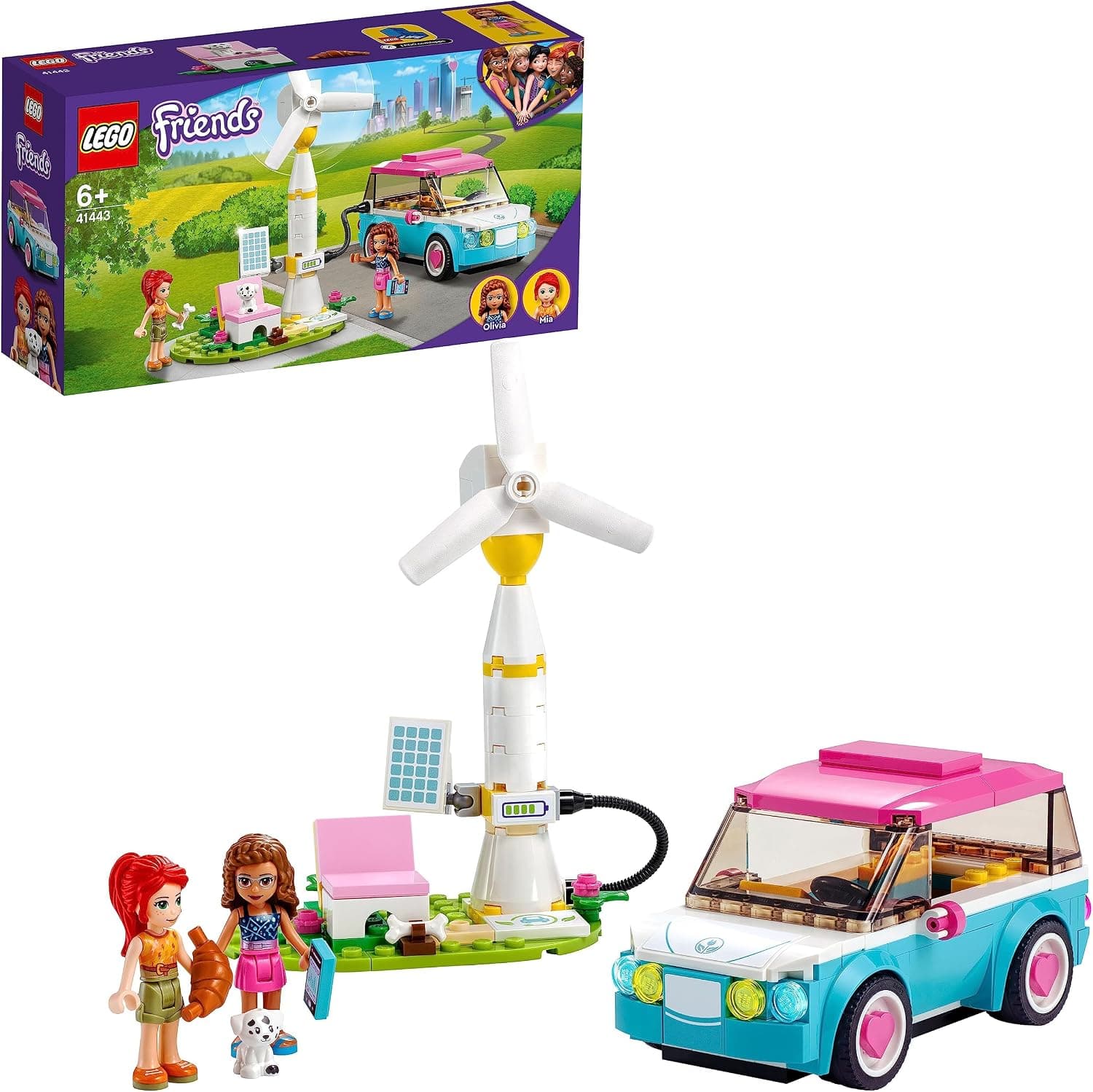 LEGO Friends Olivianın Elektrikli Arabası 41443-6 Yaş ve Üzeri Çocuklar için Şarj İstasyonu, Oyuncak Rüzgar Türbini ve Güneş Paneli İçeren Yaratıcı Oyuncak Yapım Seti (183 Parça)