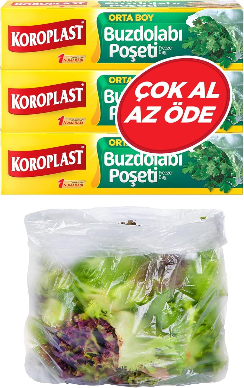 Koroplast 3lü Çok Al Az Öde Ekonomik Paket Orta Boy 90lı Buzdolabı Poşeti, Sızdırmaz & BPA İçermez Gıda Saklama Torbası, Et, Tavuk, Balık, Sebze, Meyve, Çorba, Sos, Peynir, Kuruyemiş, Sandviç
