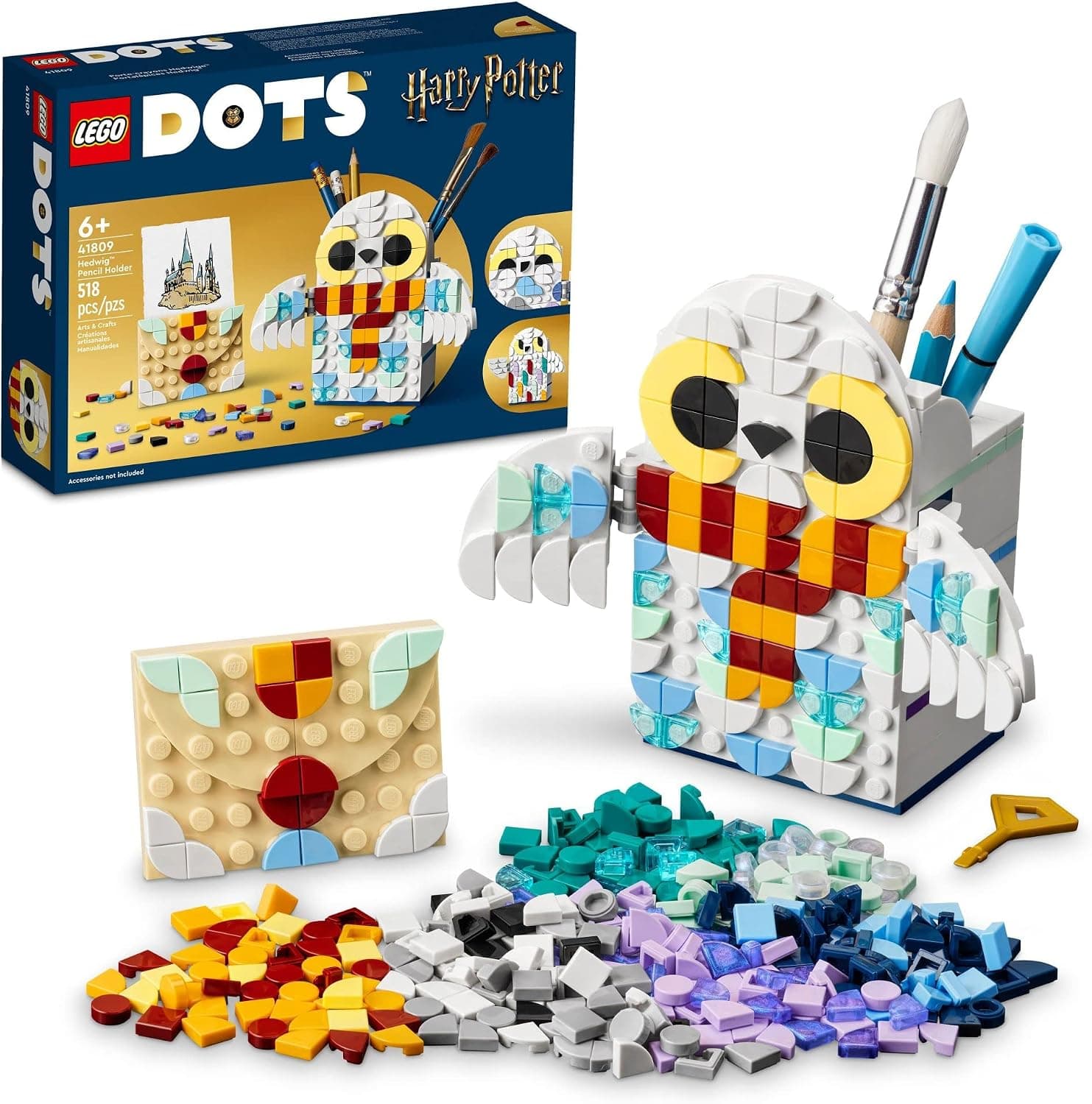 LEGO® DOTS Hedwig™ Kalemlik 41809-6 Yaş ve Üzeri Harry Potter™ Hayranları ve Yaratıcı Çocuklar için Baykuş Hedwig™ İçeren Kendin Yap Dekoratif Masa Seti (518 Parça)