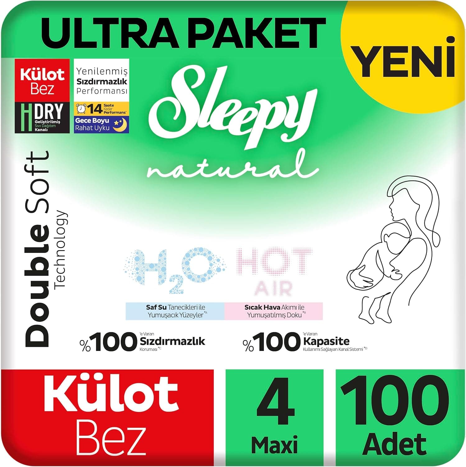 Sleepy Natural Double Soft Ultra Paket Külot Bez 4 Numara Maxi 100 Adet