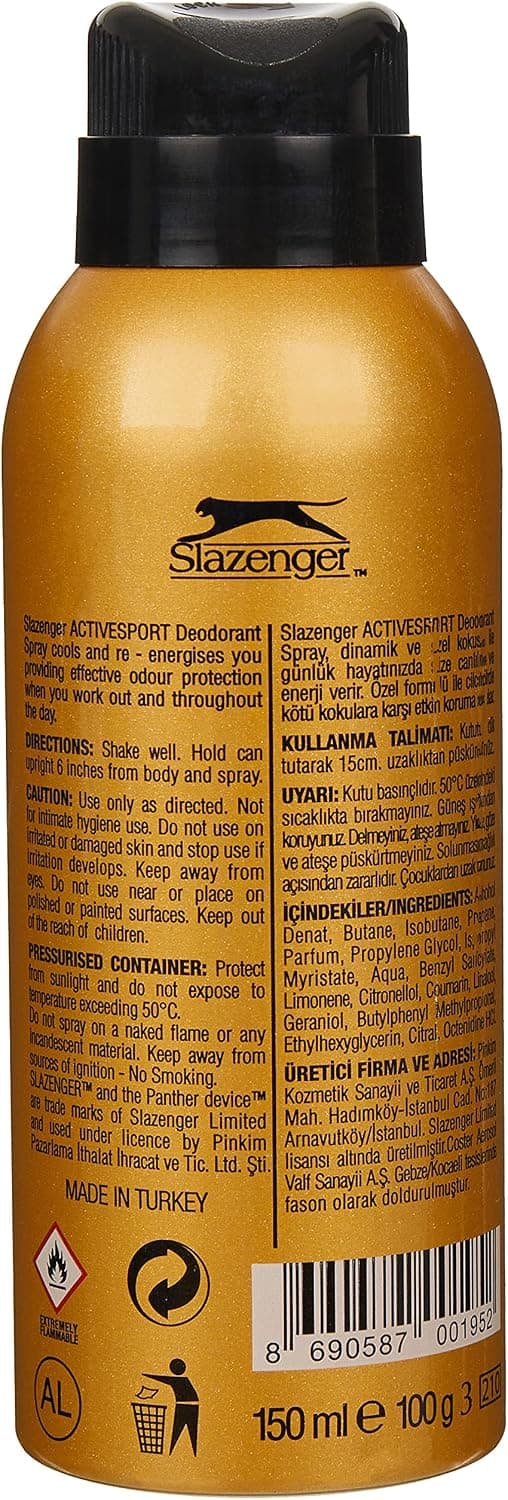 Slazenger Activesport Gold Deodorant Spray (150 ml) 2li paket