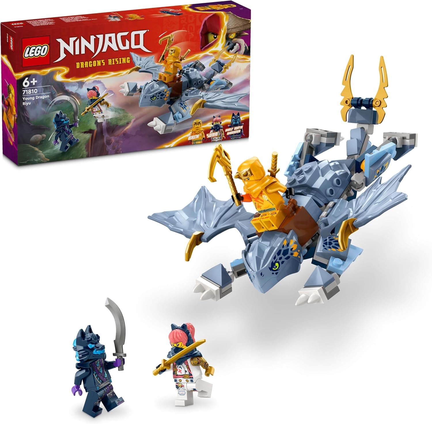 LEGO NINJAGO Genç Ejderha Riyu 71810-6 Yaş ve Üzeri Çocuklar için 3 Ninja Minifigürü İçeren Yaratıcı Oyuncak Yapım Seti (132 Parça)