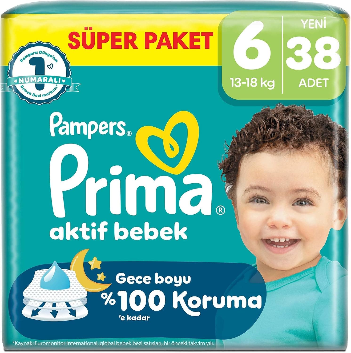 Prima Bebek Bezi Aktif Bebek Süper Paket 6 Beden 38 Adet