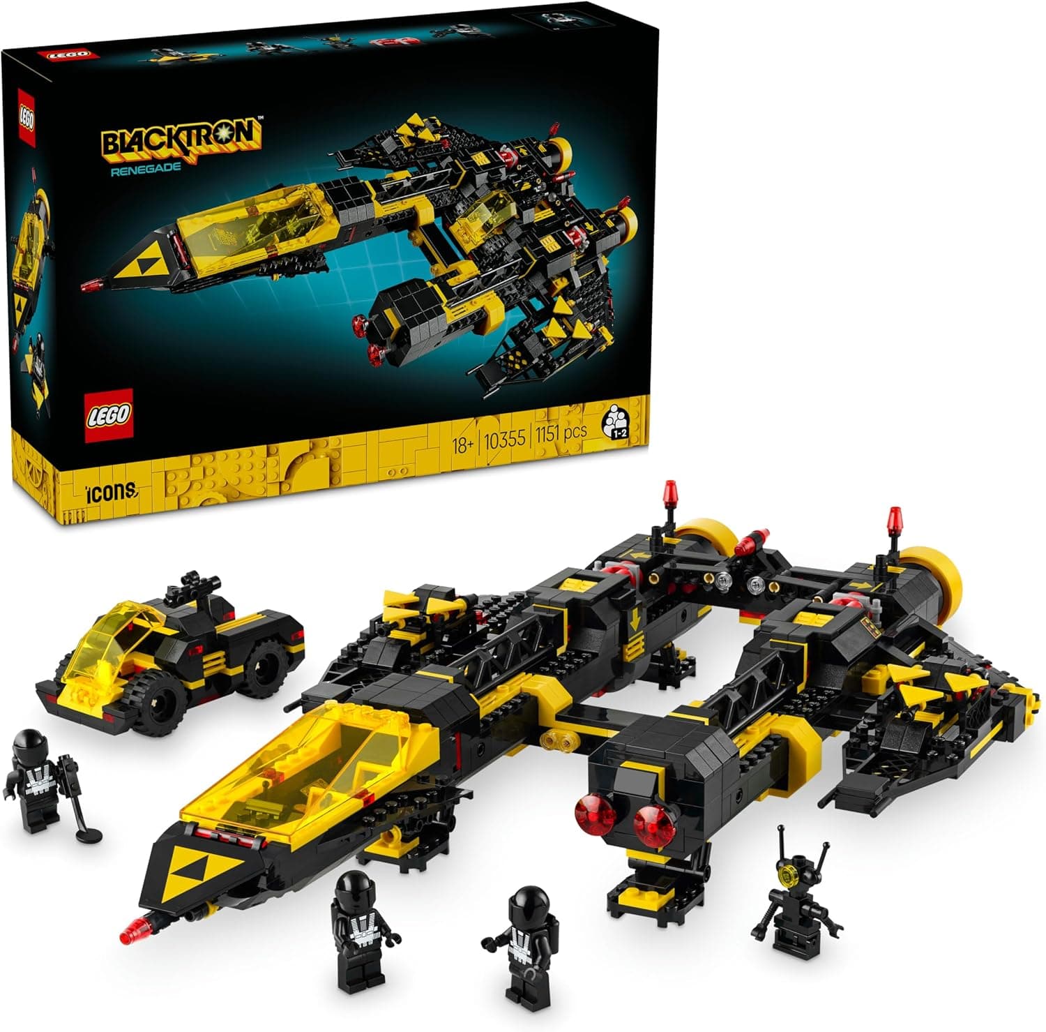 LEGO Icons Blacktron Uçağı 10355 - Yetişkinler için Koleksiyonluk Uzay Gemisi Modeli Yapım Seti (1151 Parça)