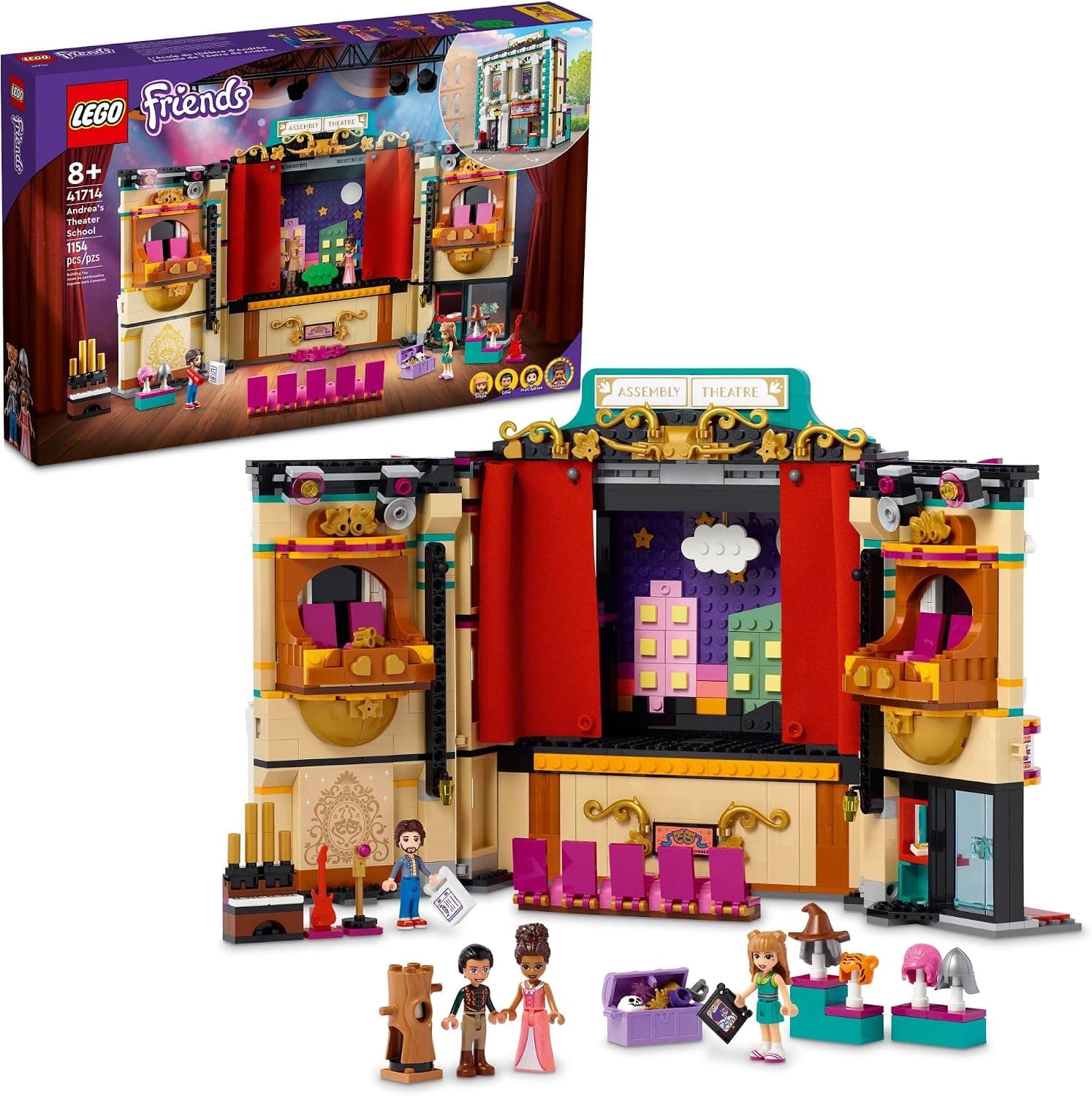 LEGO® Friends Andrea’nın Tiyatro Okulu 41714-8 Yaş ve Üzeri Tiyatro Seven Çocuklar için Oyuncak Yapım Seti (1154 Parça)