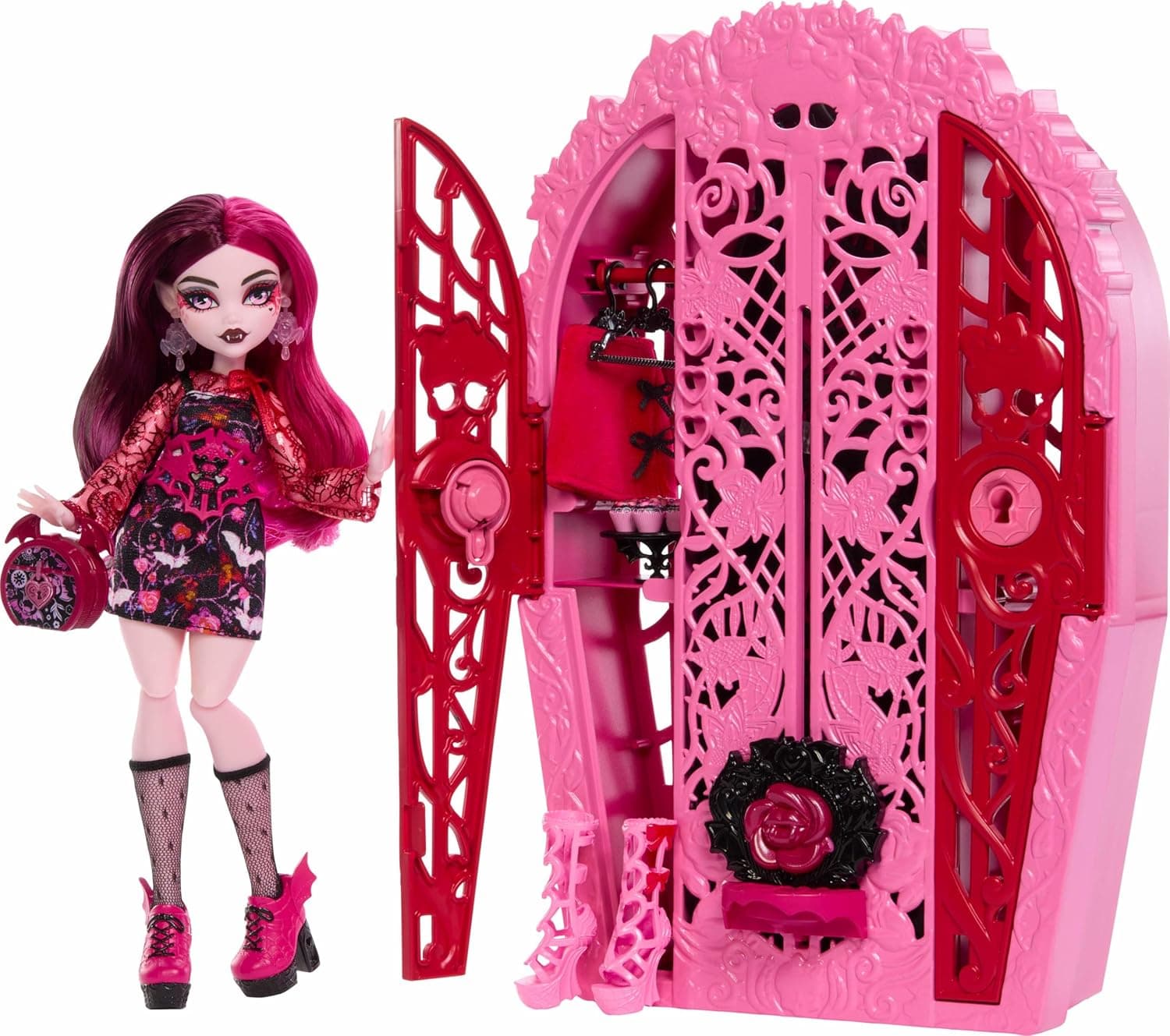 MONSTER HIGH GİZEMLİ ARKADAŞLAR™ DRACULAURA Bebek Monster High Gizemli Arkadaşlar Gizemli Bahçe oyun seti, Draculaura bebek, 19dan fazla sürpriz HYT72