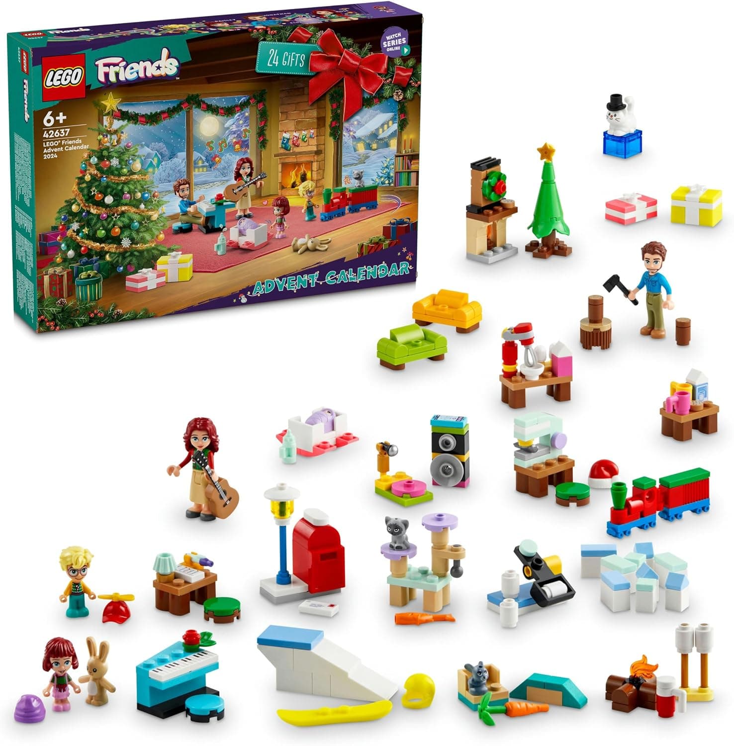 LEGO Friends Yılbaşı Takvimi 2024 42637, 6 Yaş ve Üzeri Çocuklar için 5 Karakter ve 3 Hayvan Minifigürü İçeren Yaratıcı Oyuncak Yapım Seti (272 Parça)