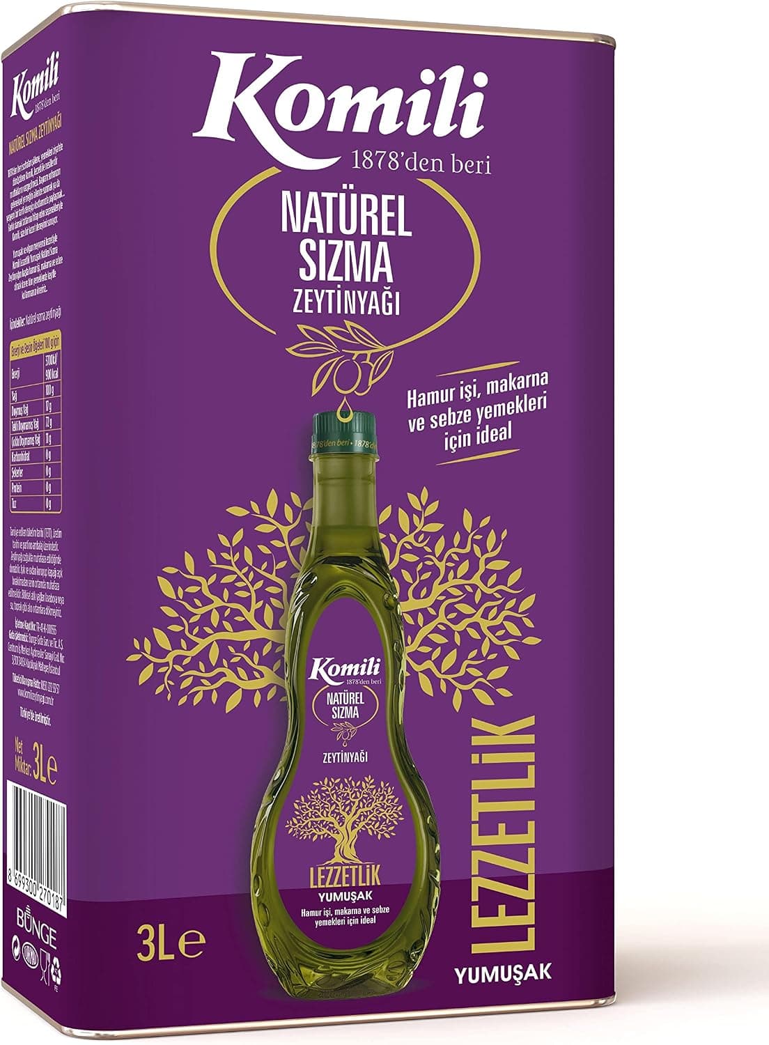 Komili Lezzetlik Yumuşak Natürel Sızma Zeytinyağı 3 lt