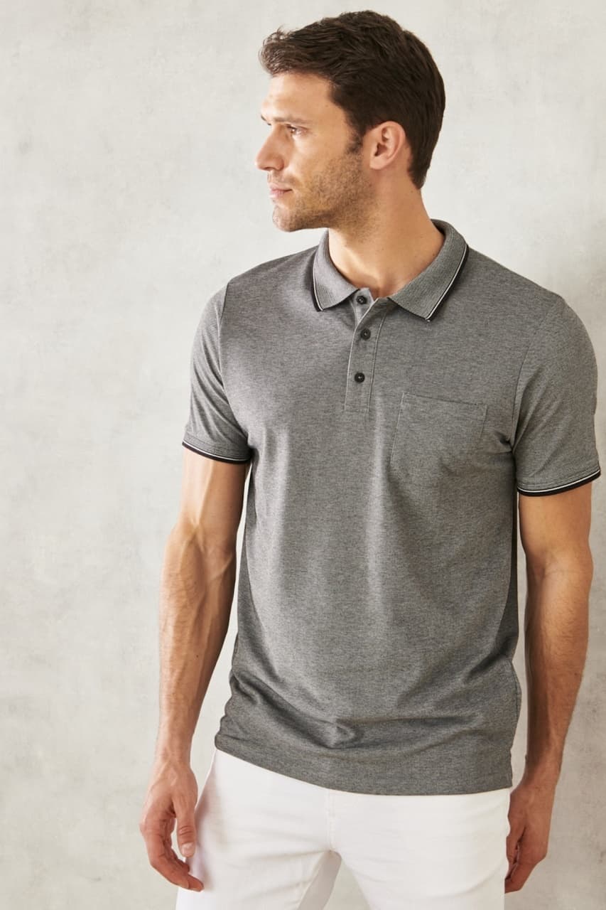 Ac&Co / Altınyıldız Classics Polo Yaka Cepli Regular Fit Bol Kesim Düz Tişört - 526085954 Gri