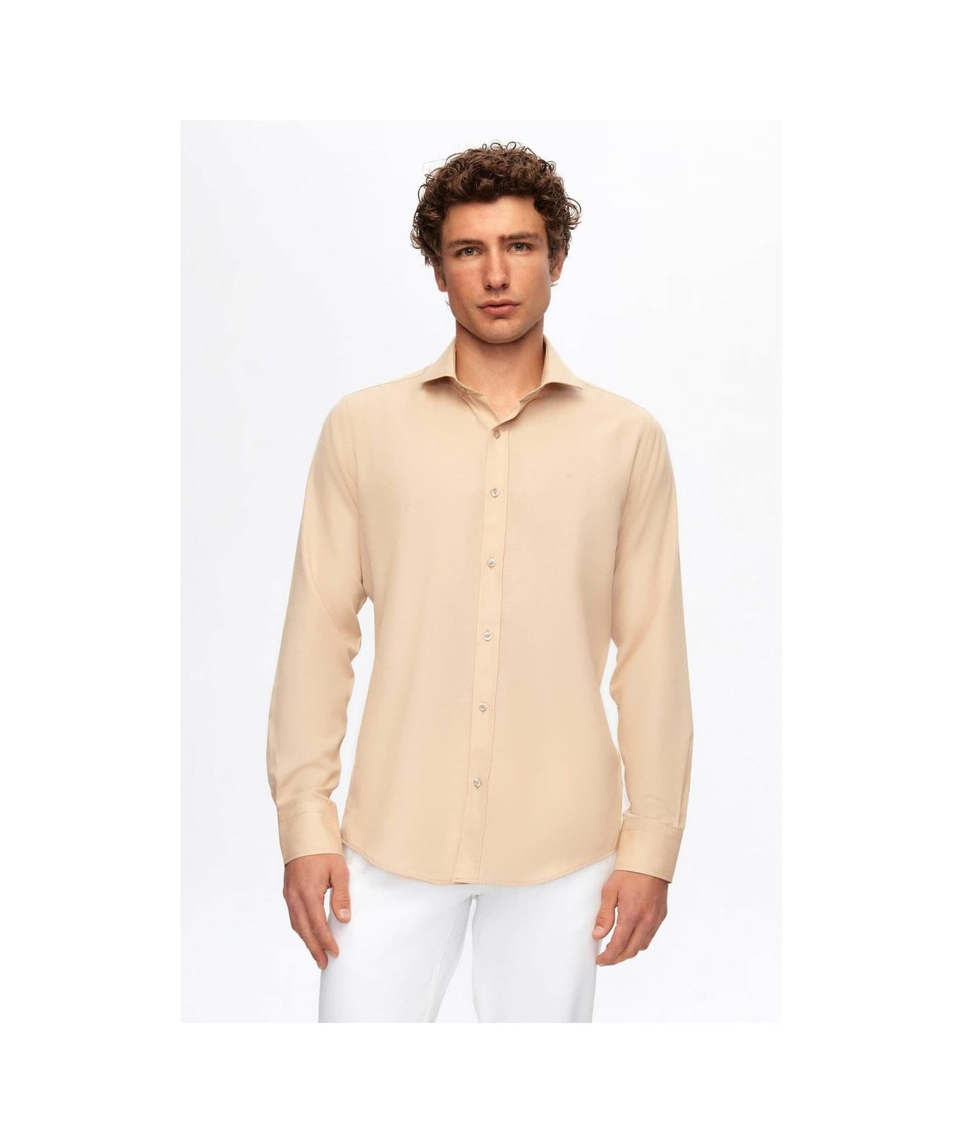 D'S Damat Ds Damat Slim Fit Bej Italyan Yaka Dar Kesim Klasik Kravatlık Uzun Kollu Kolay Ütülenebilir Nefes A 2HF02ORT5185 Bej