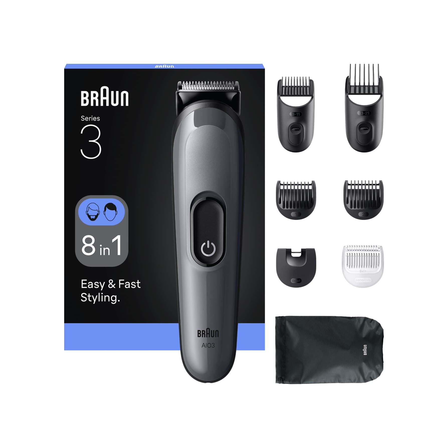 Braun Hepsi Bir Arada Series 3, 8 İ 1 Arada Tıraş Kiti, Keskin Bıçak, 14 Uzunluk, Aıo3540