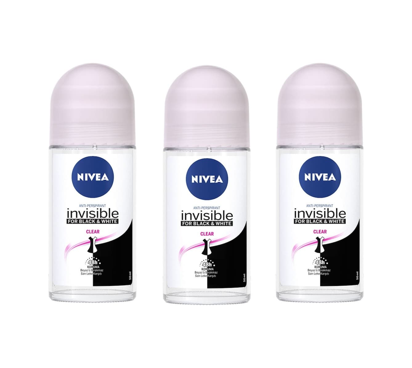 Nivea Black&White Invisible Clear Kadın Roll-On Deodorant 50 ML x 3