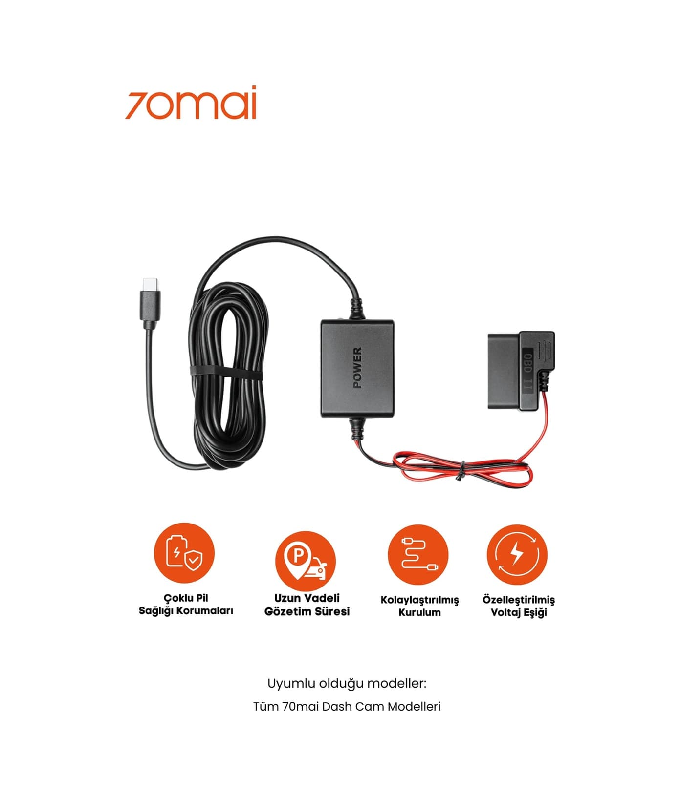 70mai Obd-ıı Park Gözetim Kablosu Tüm Type-c Kameralar İle Uyumlu