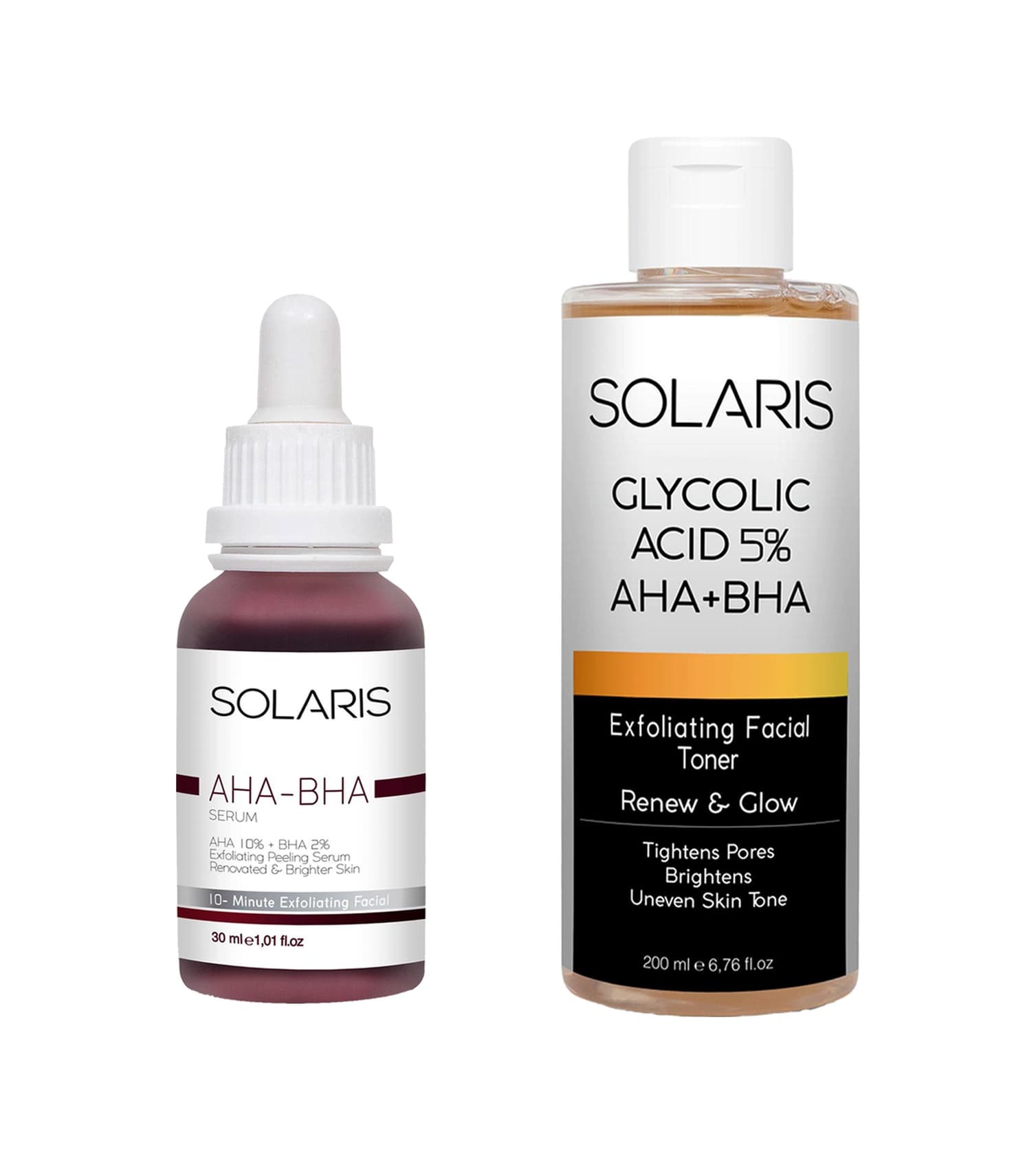 Solaris Cilt Tonu Eşitleyici Aha - Bha Aydınlatıcı Tonik 200 ML + Solaris Aha - Bha Peeling Serum 30 ML