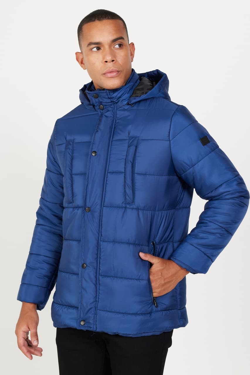 Ac&Co / Altınyıldız Classics Erkek Mavi Standart Fit Normal Kesim Dik Yaka Dolgulu Outdoor Şişme Kaban Mont 4A0723100201Mav50 Mavi