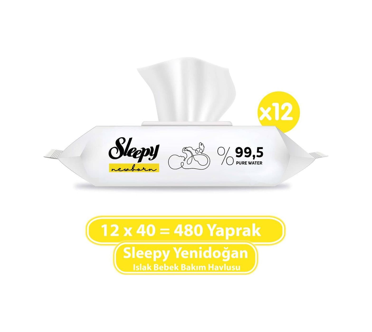 Sleepy Yenidoğan Islak Bebek Havlusu 12 x 40'lı 480 Yaprak