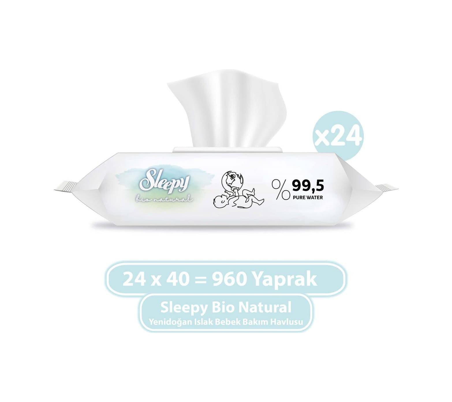 Sleepy Bio Natural Yenidoğan Islak Bebek Bakım Havlusu 24 x 40'lı 960 Yaprak