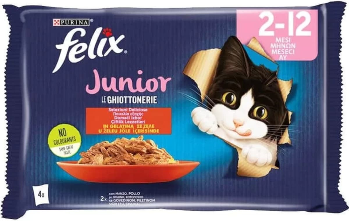 Felix Kedi Maması Sığır Etli & Tavuklu Ekonomik Paket 12'li 4 x 85 G