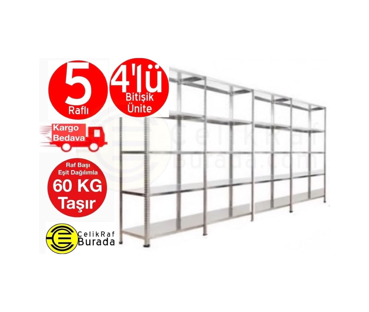 Açıkmağazam Galvanizraf 5 Katlı 4 Lü Bitişik Galvaniz Çelik Raf Arşiv Depo Ra