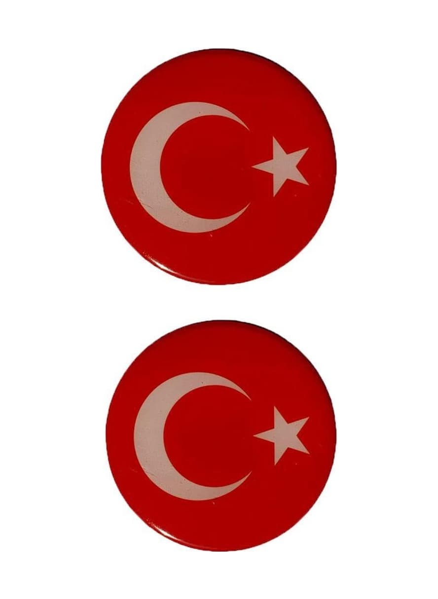 Türk Bayrağı Yuvarlak Damla Etiket Sticker Yapıştırma (2'Li) 5Cm