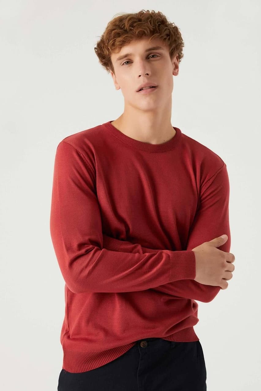 D's Damat Regular Fit Nar Çiçeği Tüylenme Yapmayan Bisiklet Yaka Triko Kazak Narçiçeği