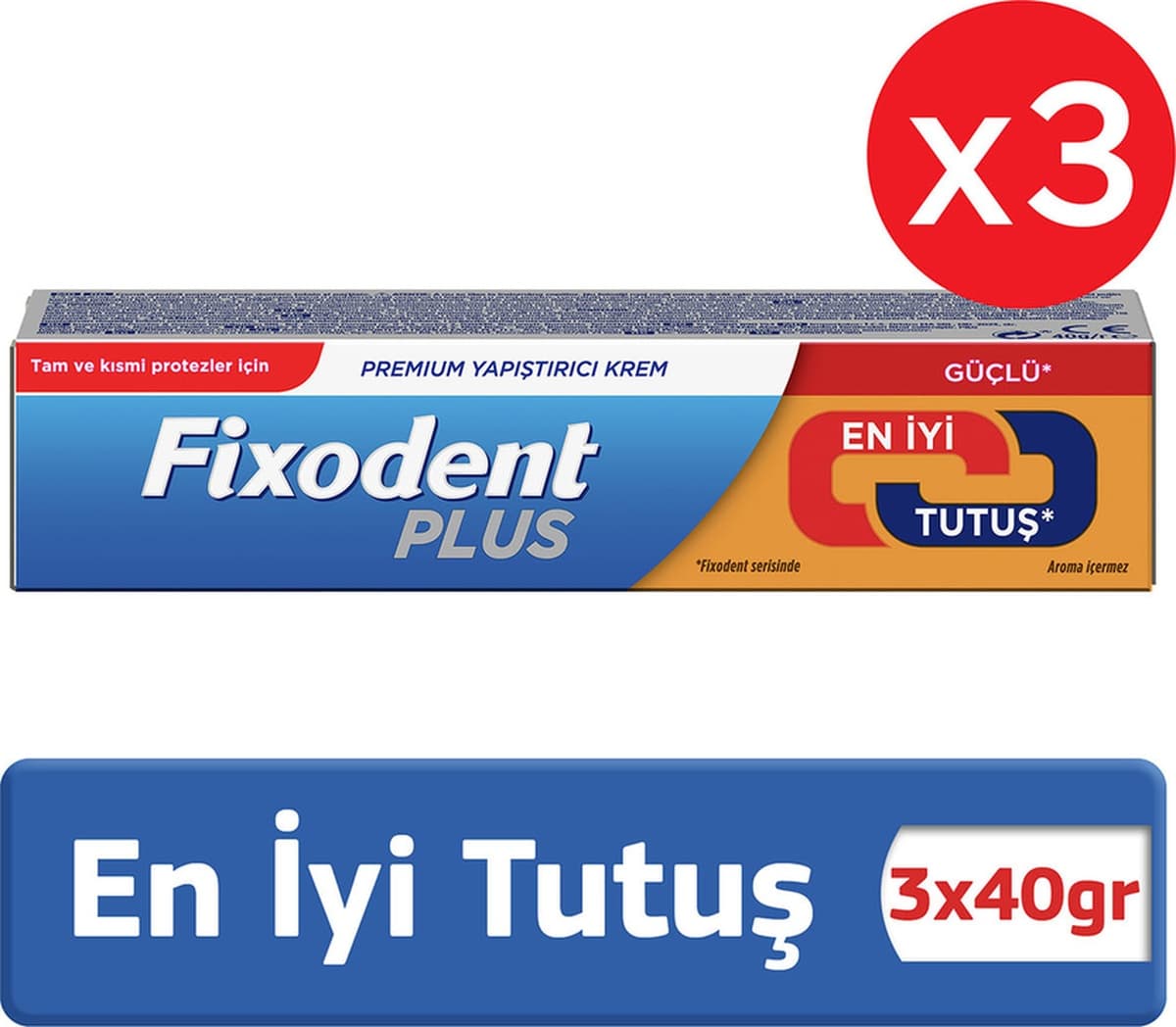 Fixodent Plus En İyi Tutuş Diş Protez Yapıştırıcı Krem 3 x 40 G