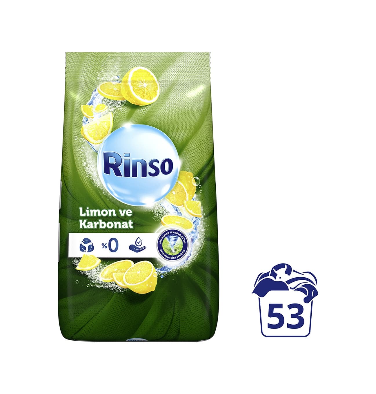 Rinso Limon ve Karbonat Renkliler ve Beyazlar için Toz Çamaşır Deterjanı 53 Yıkama 8 KG