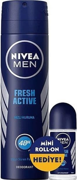 Nivea Men Fresh Active Hızlı Kuruma Erkek Sprey Deodorant 150 ML + Fresh Active Roll-On 25 ML