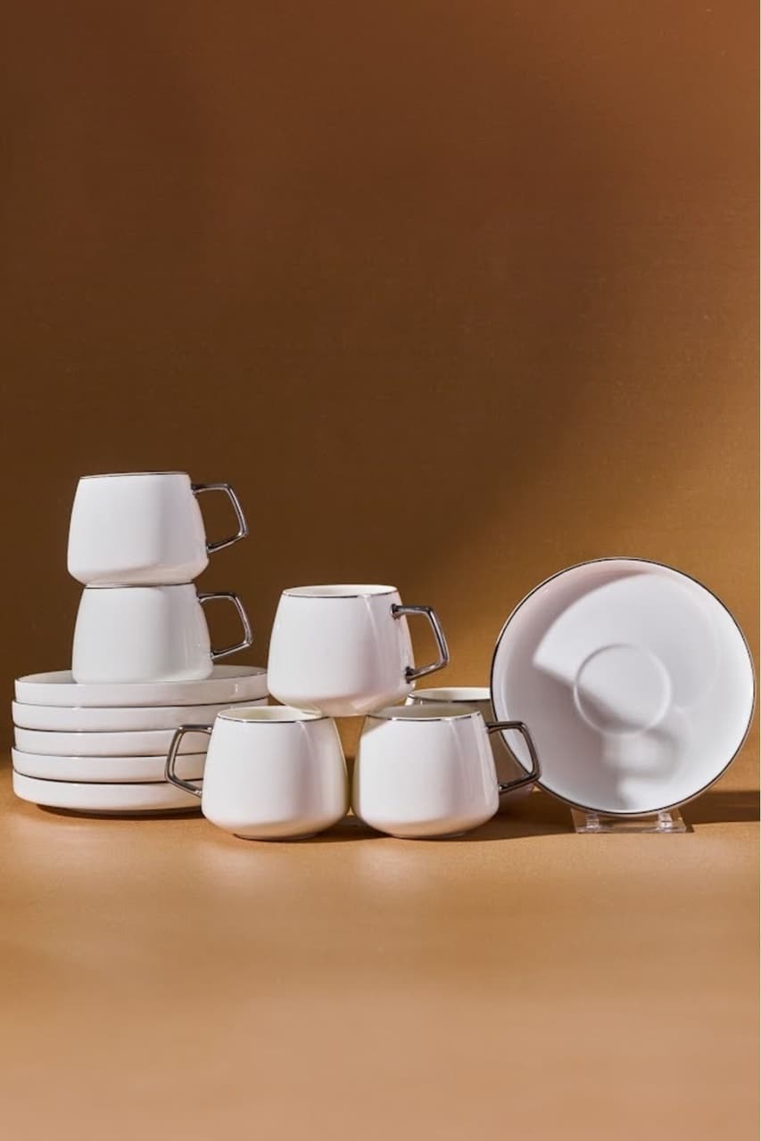 Karaca Streamline Saturn 6 Kişilik Kahve Fincanı Takımı 100 ml Platin