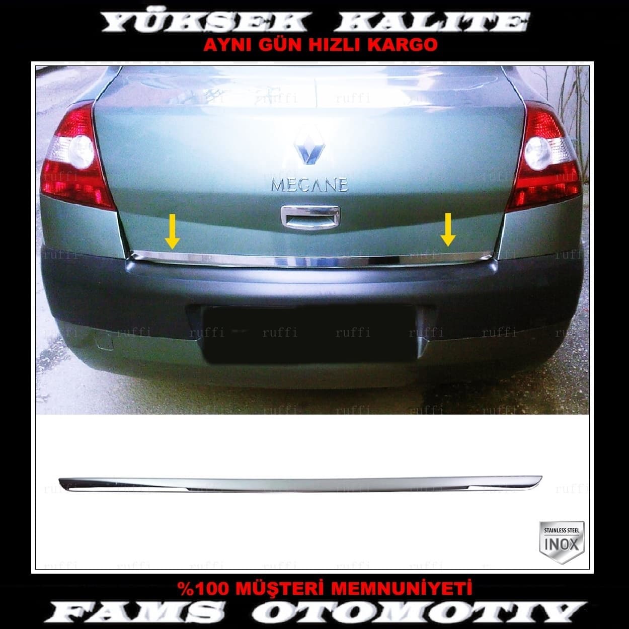 Renault Megane 2 Krom Bagaj Alt Çıta 2002-2009 P. Çelik Sedan