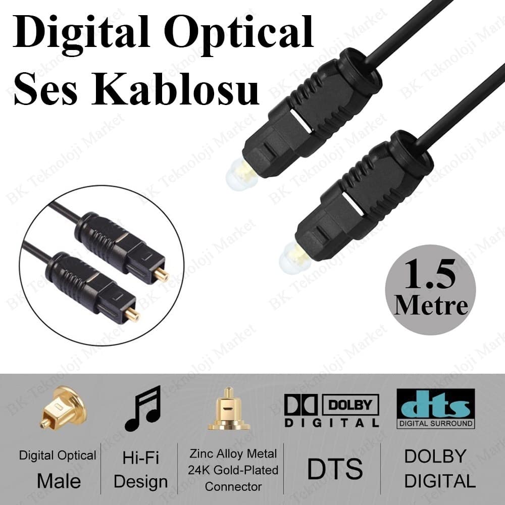 1.5 Metre Digital Optik Toslink Fiber Ses Kablosu Od22
