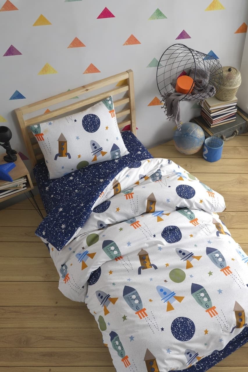 Enlora Home Kolay Ütülenir Nevresim Takımı Tek Kişilik Spacex Lacivert
