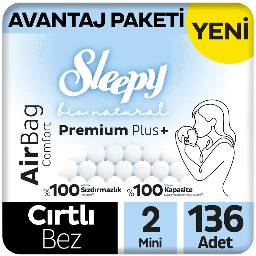 Sleepy Bio Natural Premium Plus Airbag Comfort Avantaj Paketi Bebek Bezi 2 Numara Mini 136 Adet
