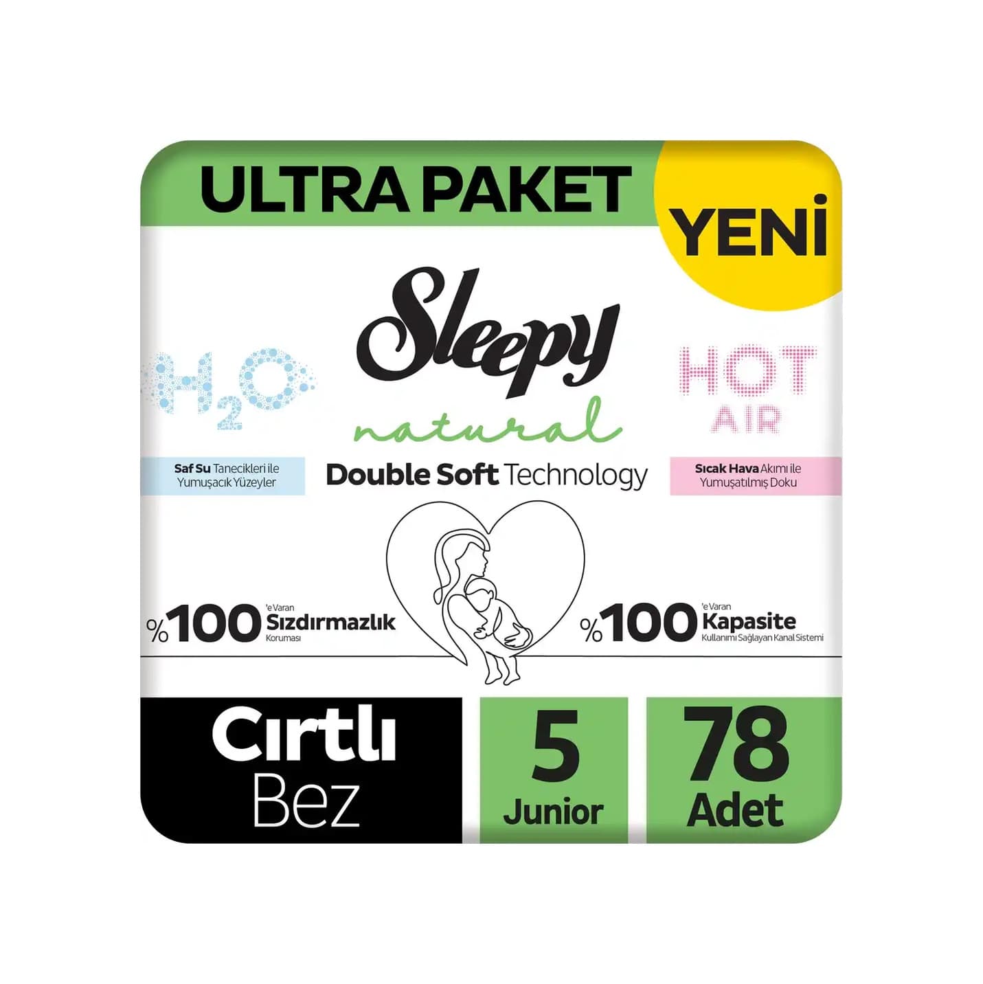 Sleepy Natural Double Soft Ultra Paket Bebek Bezi 5 Numara Junior 78 Adet
