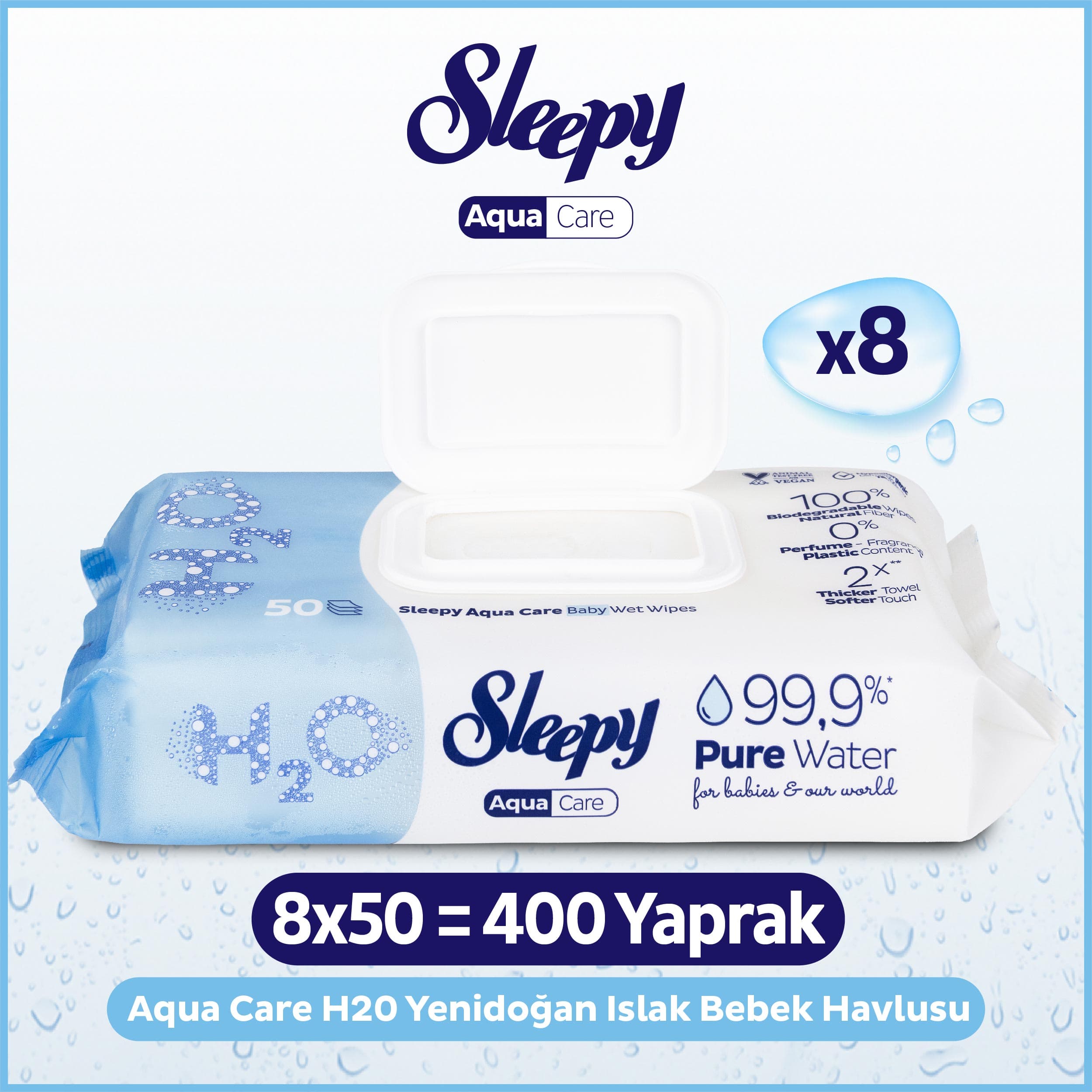 Sleepy AquaCare H2O Yenidoğan Islak Bebek Havlusu 8x50
