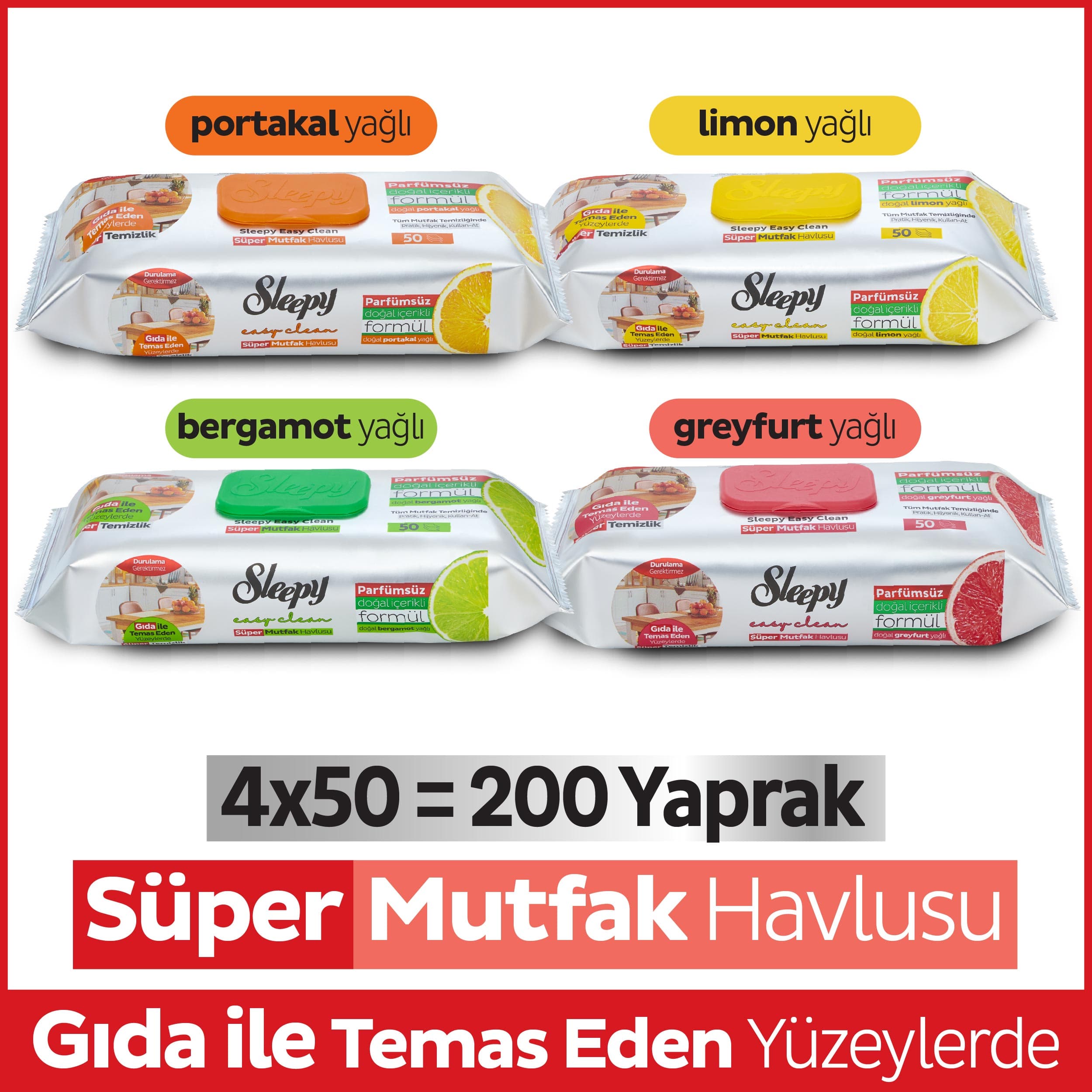Easy Clean Süper Yüzey Temizlik Mutfak Havlusu&Mendili Karma Paket 4X50 (200 Yaprak)