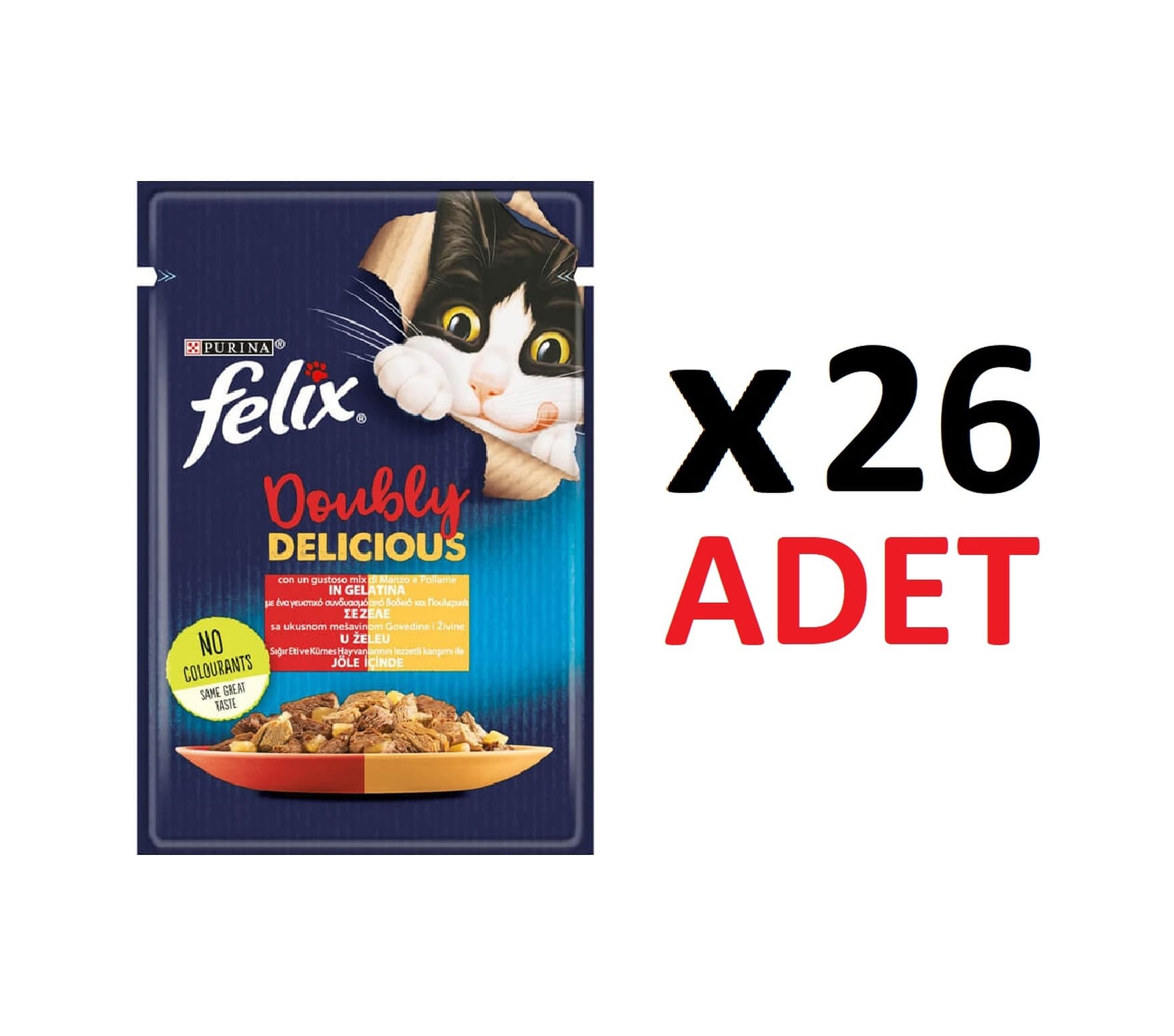 Purina Felix Çifte Lezzet Sığır Etli ve Kümes Hayvanlı Konserve Kedi Maması 26 x 85 G