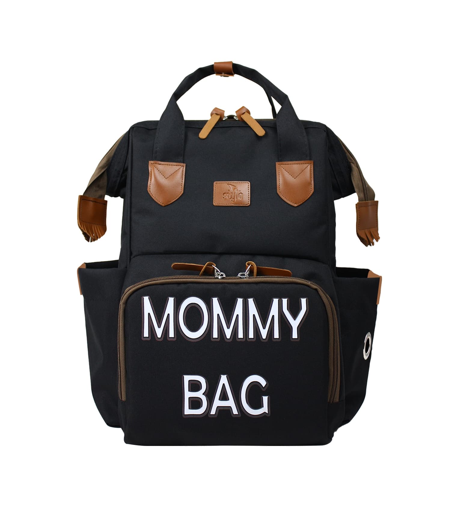Stylo Doce Mommy Bag Anne Bebek Bakım ve Sırt Çantası Beyaz Baskılı Siyah