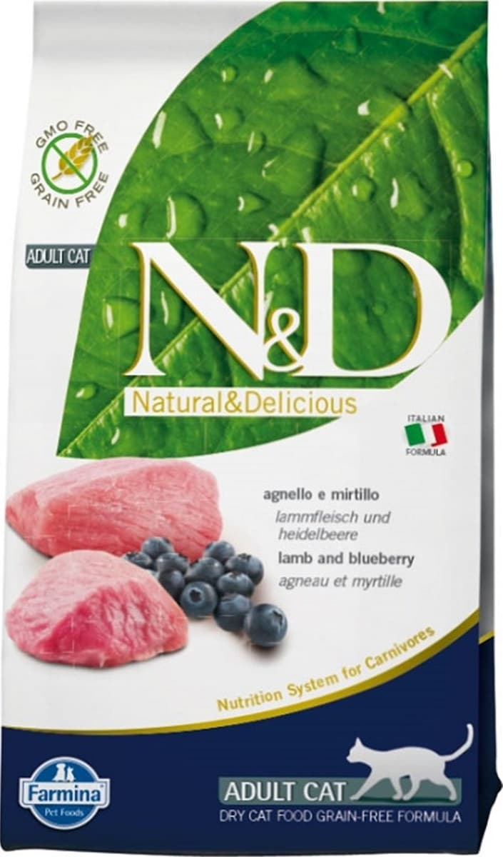 N&D Tahılsız Kuzu Etli ve Yaban Mersinli Yetişkin Kedi Maması 1500 G