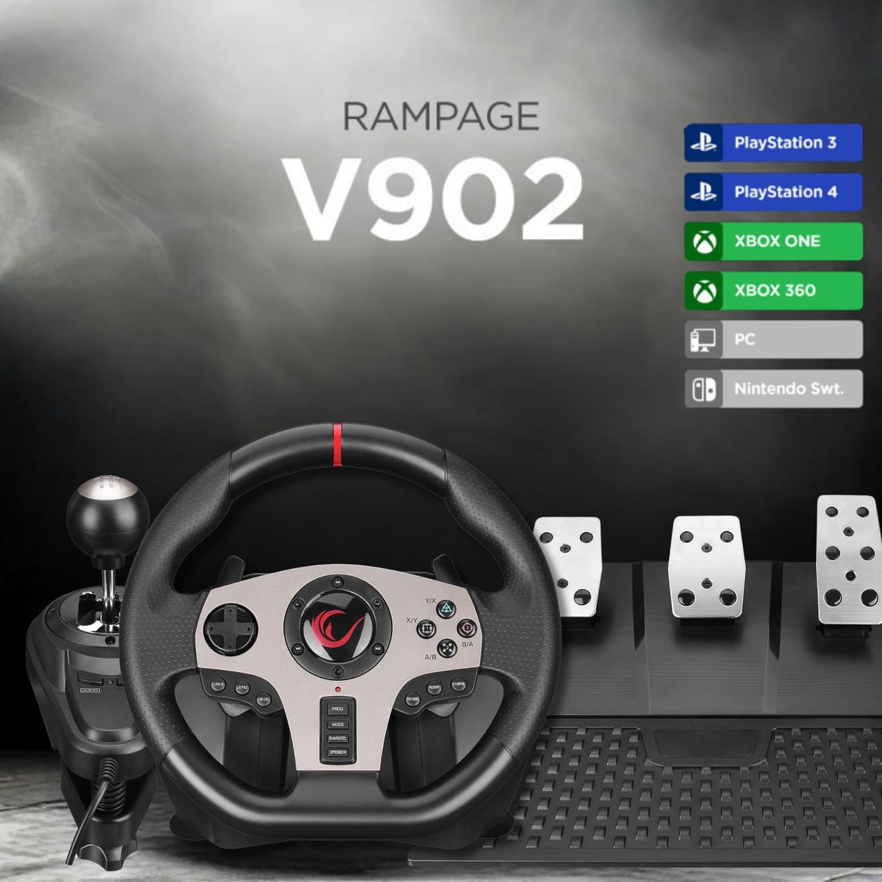 Rampage V902 PS3 - PS4 - PC - Xboxone - Xbox360 - Switch 3 Pedallı - El Vitesli Gaming Oyuncu Direksiyonu