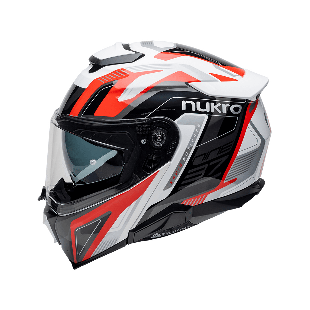 Nukro 937-sv Çene Açılır Motosiklet Kaskı Beyaz - Kırmızı - Siyah