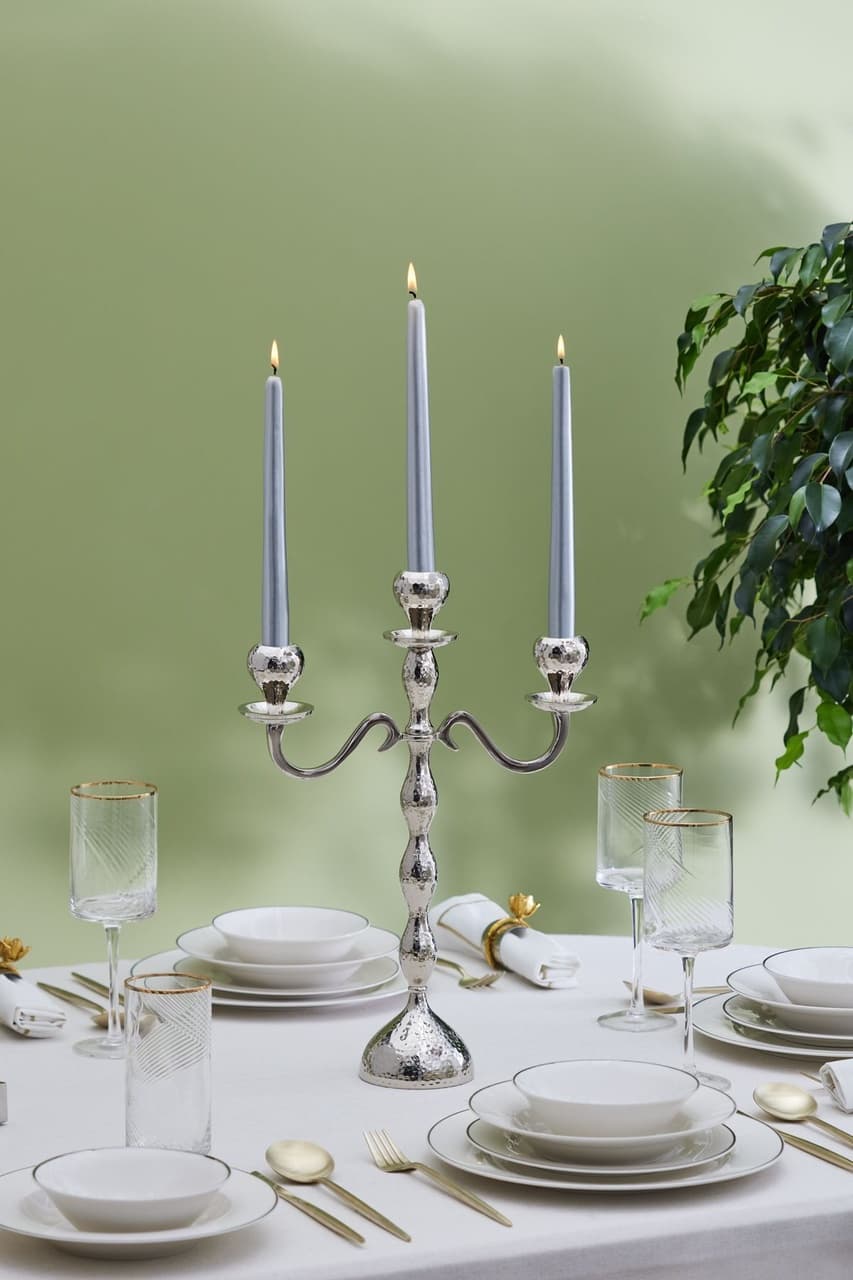 Karaca Home Arlen 3'lü Şamdan Silver 38x29 cm